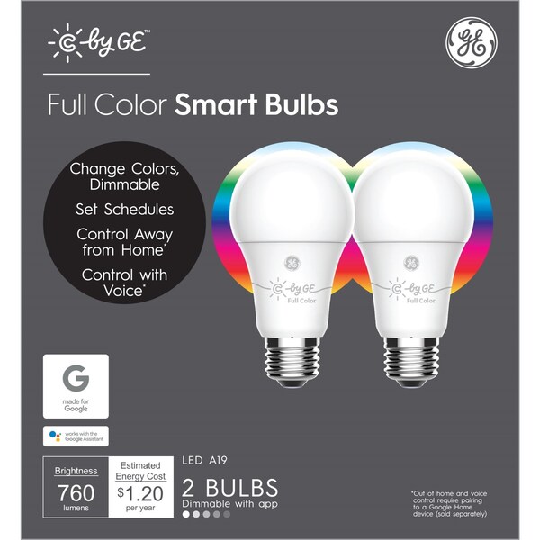Current GE A19 E26 (Medium) LED Smart Bulb Color Changing 60 W , 2PK 93106796 Zoro
